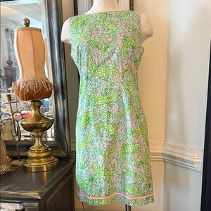 Lilly Pulitzer Pink and Green Sleeveless Floral Shift Dress